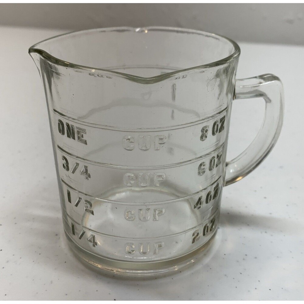 Hazel Atlas Depression Glass 1 Cup Measure Cup 3 Spout Raised Letters & Numbers
